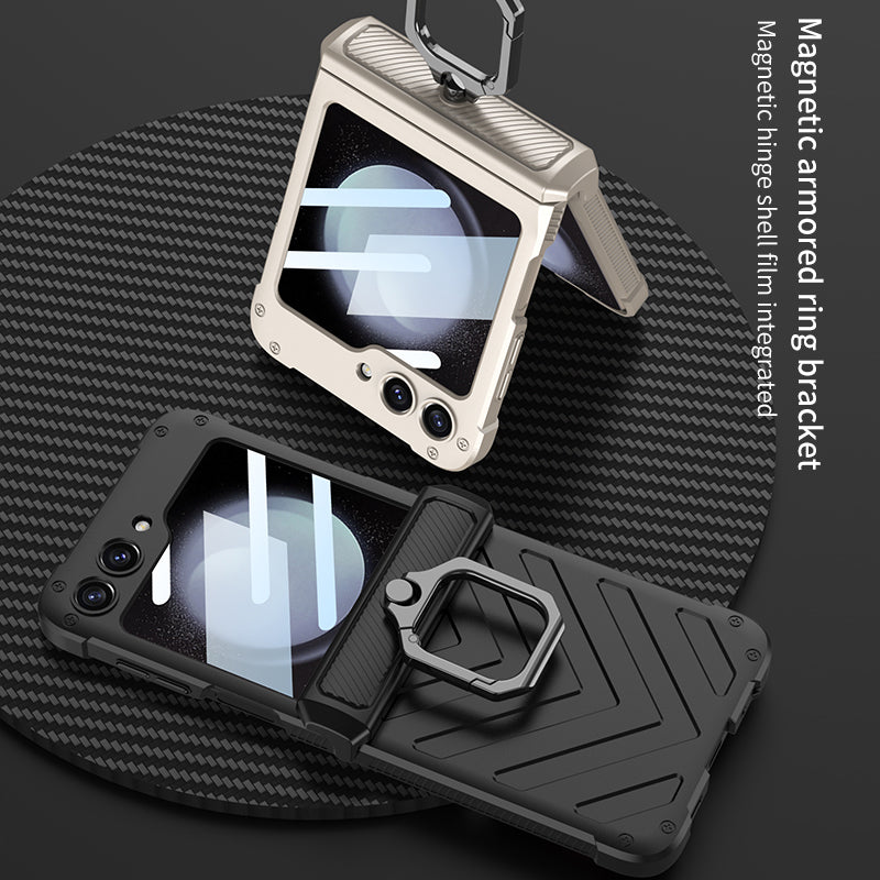 GKK til Samsung Galaxy Z Flip5 5G etui Metalkrog Kickstand PC-telefoncover med lille skærmfilm GKK til Samsung Galaxy Z Flip5 5G etui Metalkrog Kickstand PC-telefoncover med lille skærmfilm